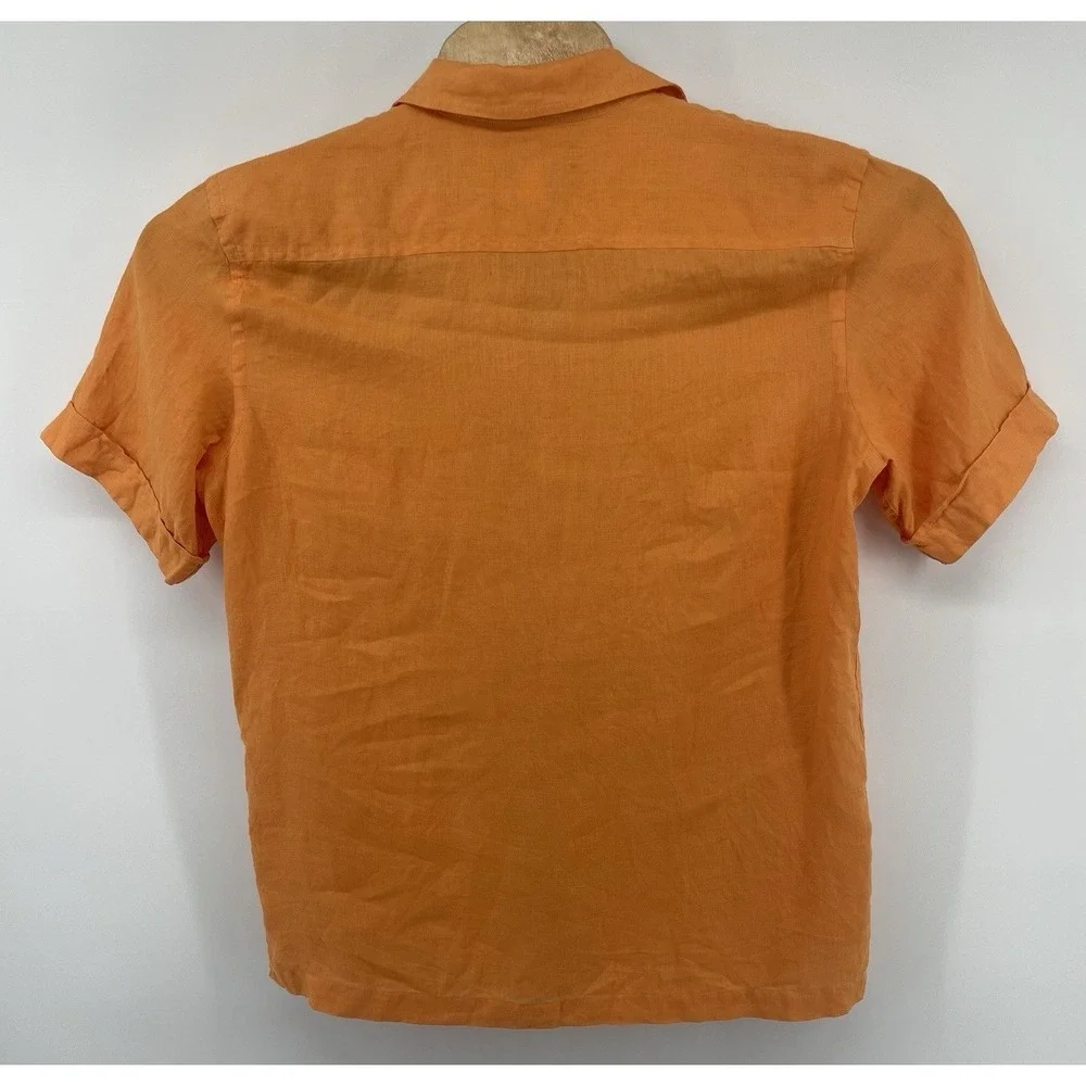 Banana Republic Shirt Mens Sm Orange 100% Linen Short Sleeve Camp Collar Beach